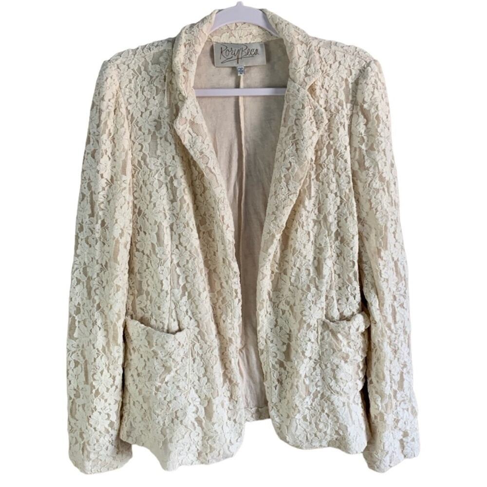 Rory Beca Sofia Lace Blazer Jacket Open Front Cream Ivory Size Large